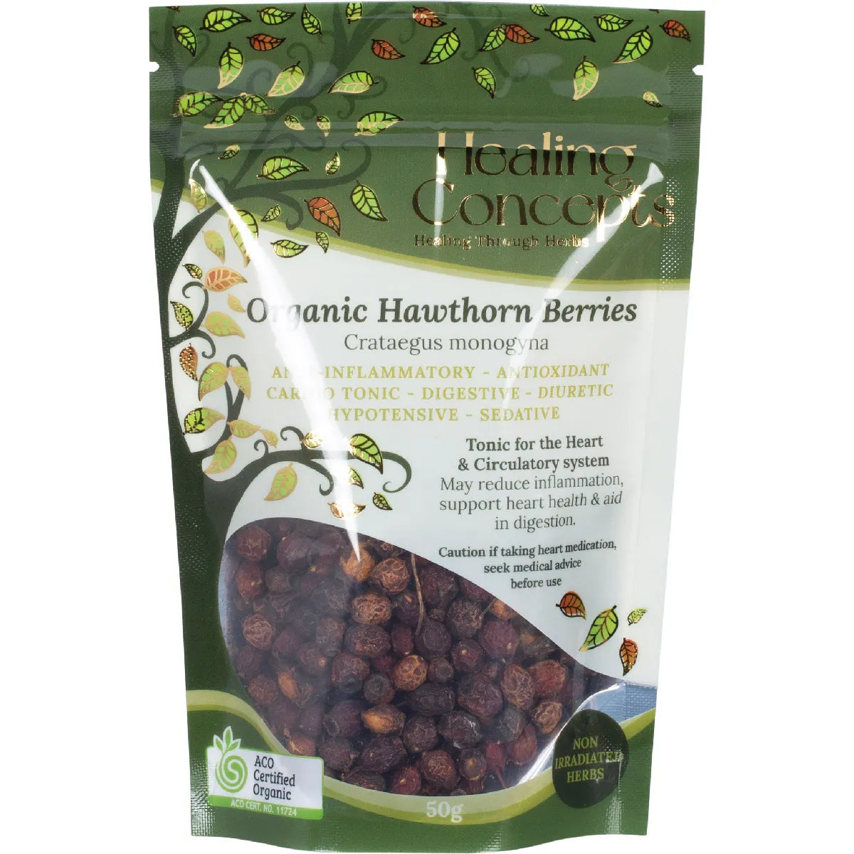 Healing Concepts Certified Organic Hawthorn Berries Tea 50g, Treatment For Cardiovascular Ailments