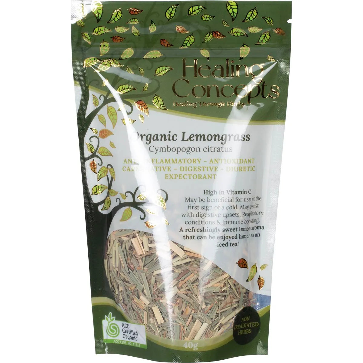 Healing Concepts Certified Organic Lemongrass Tea 40g, Carminative & Digestive Herb
