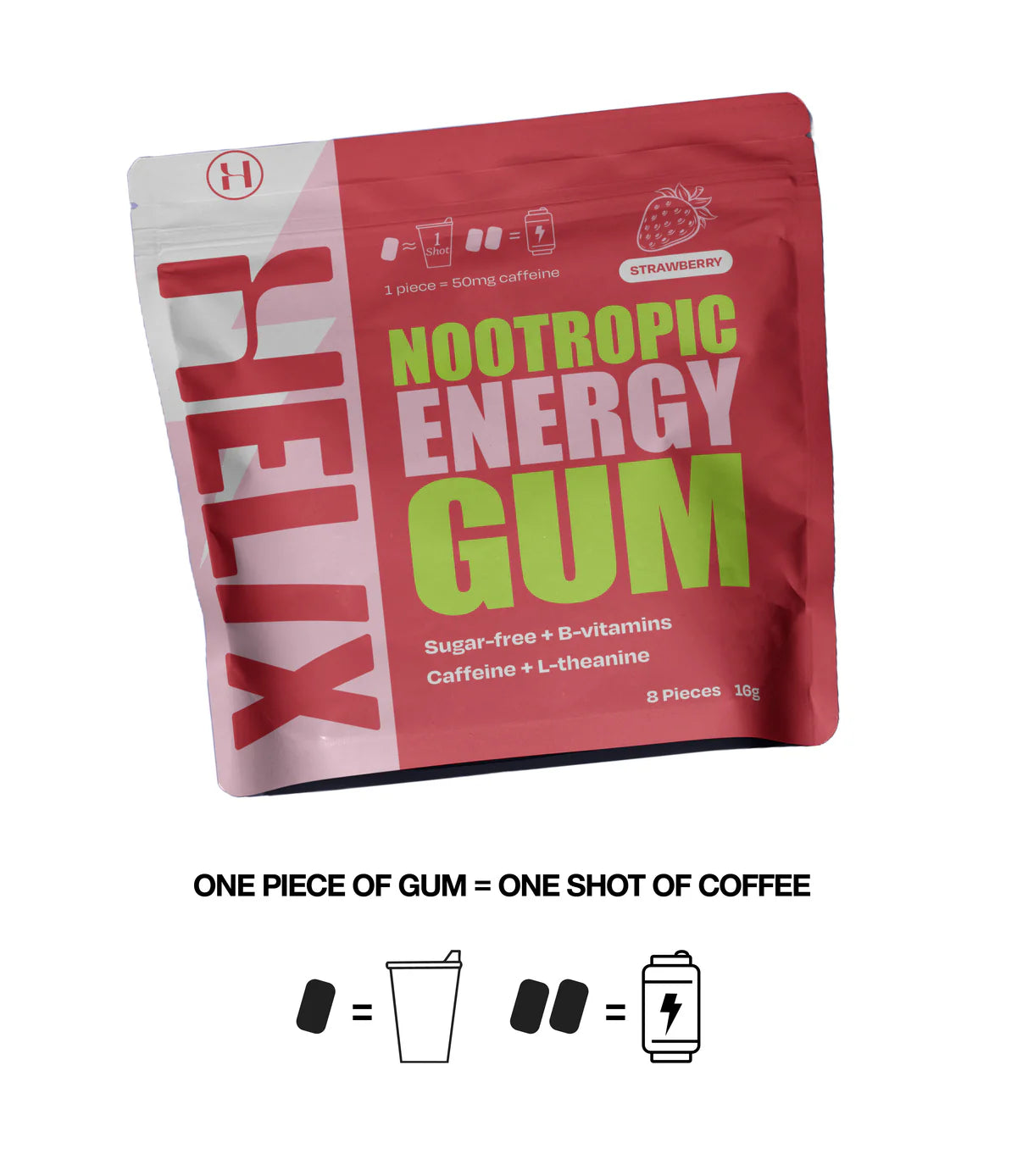 Helix Nootropic Energy Gum 8 Pieces 16g, Strawberry Flavour & Sugar free