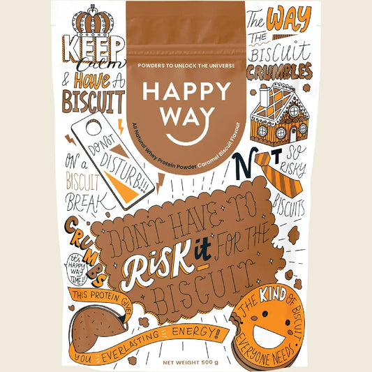 Happy Way Whey Protein Powder 500g, Caramel Biscuit, Naturally Delicious