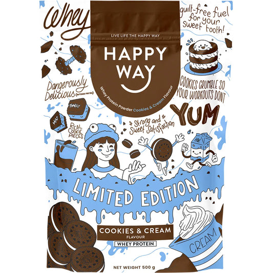 Happy Way Whey Protein Powder 500g, Cookies & Cream Flavour