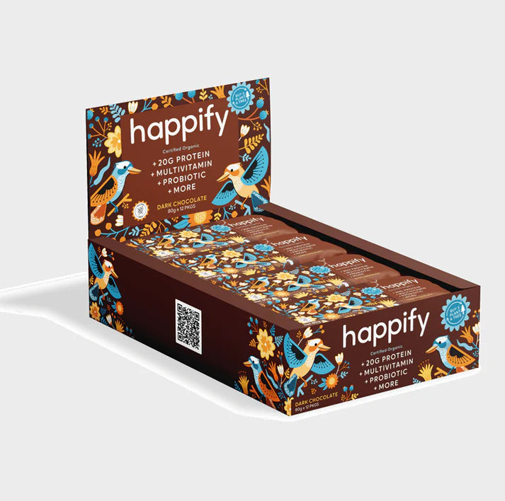 Happify Certified Organic Nutritional Protein Bar 80g, Dark Chocolate Flavour