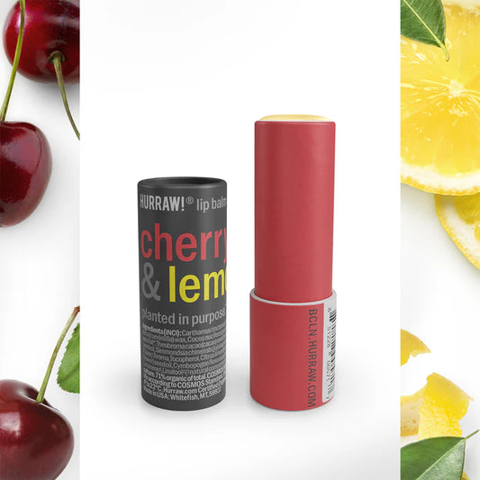 Hurraw Cherry & Lemon Lip Balm 4.8g, In A Cardboard Dispenser