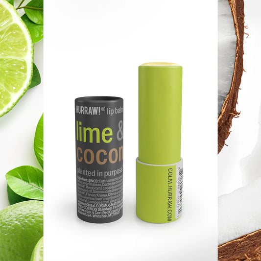 Hurraw Lime & Coconut Lip Balm 4.8g, In A Cardboard Dispenser