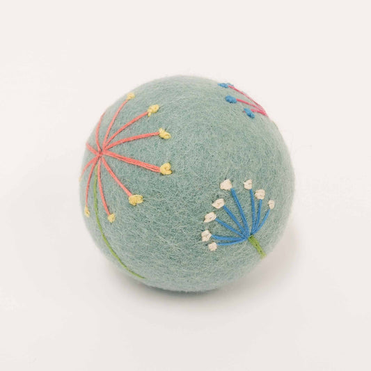 Eco Max Hand Felted Wool Dryer Ball, Blue Flowers Design; Reduces Drying Time BY 25%