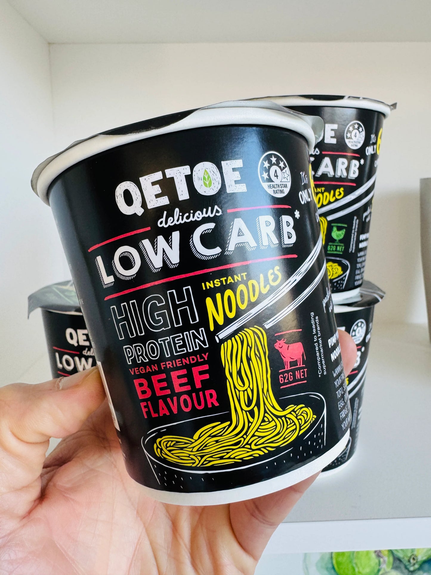 Qetoe Low Carb High Protein Beef Instant Cup Noodles 62g, Only 20.7g Carbs Per Serve