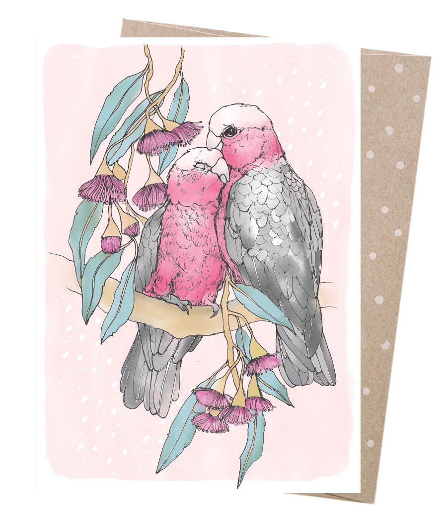 Earth Greetings Galah Snuggles Card, Victoria McGrane Collection (Includes One Card & One Kraft Envelope)