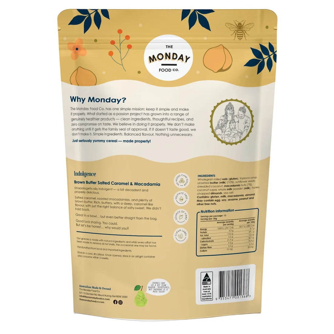 The Monday Food Co. Indulgence Gourmet Granola 300g, Brown Butter Salted Caramel & Macadamia