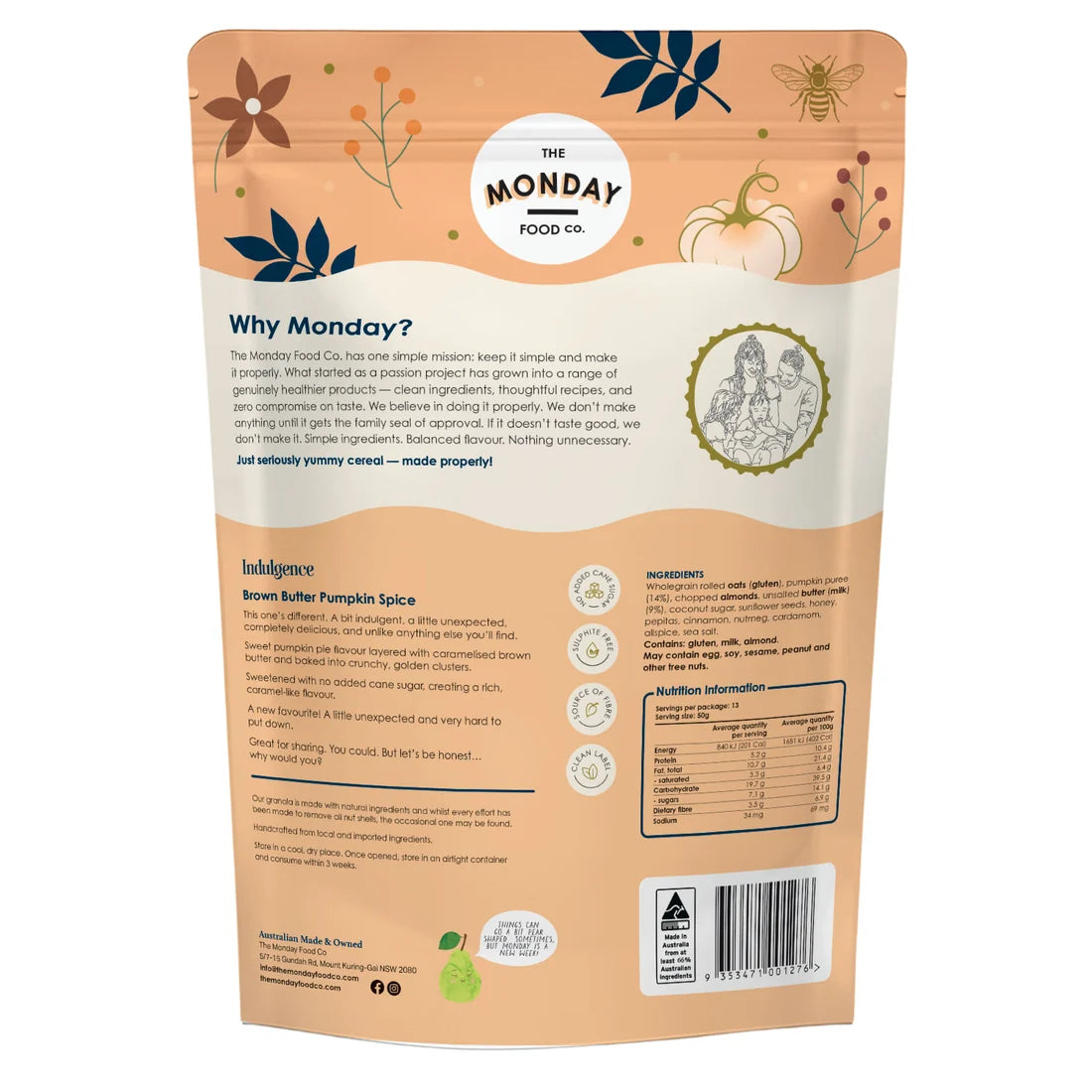 The Monday Food Co. Indulgence Gourmet Granola 300g, Brown Butter Pumpkin Spice