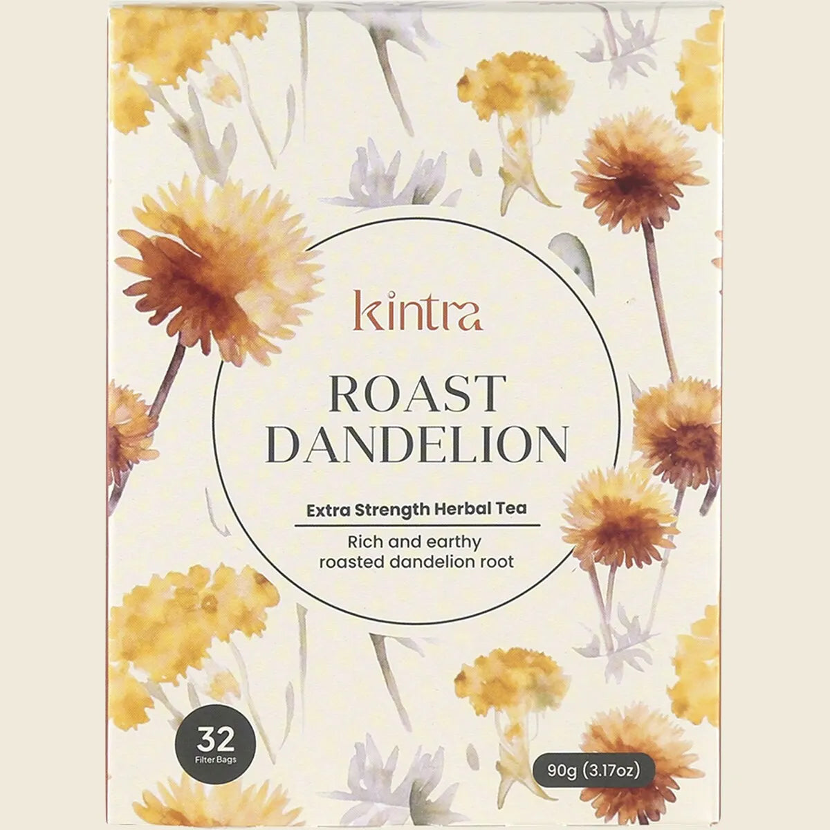 Kintra Roast Dandelion Tea Bags 32 Bags, Smooth Caffeine-Free Coffee Alternative