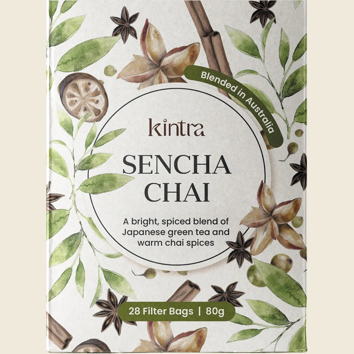 Kintra Herbal Tea Bags Sencha Chai 28pk, Spiced Green Harmony