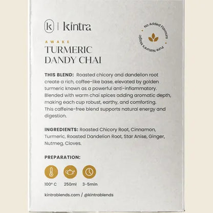 Kintra Herbal Tea Bags Turmeric Dandy Chai 32pk, Spiced Root Wellness