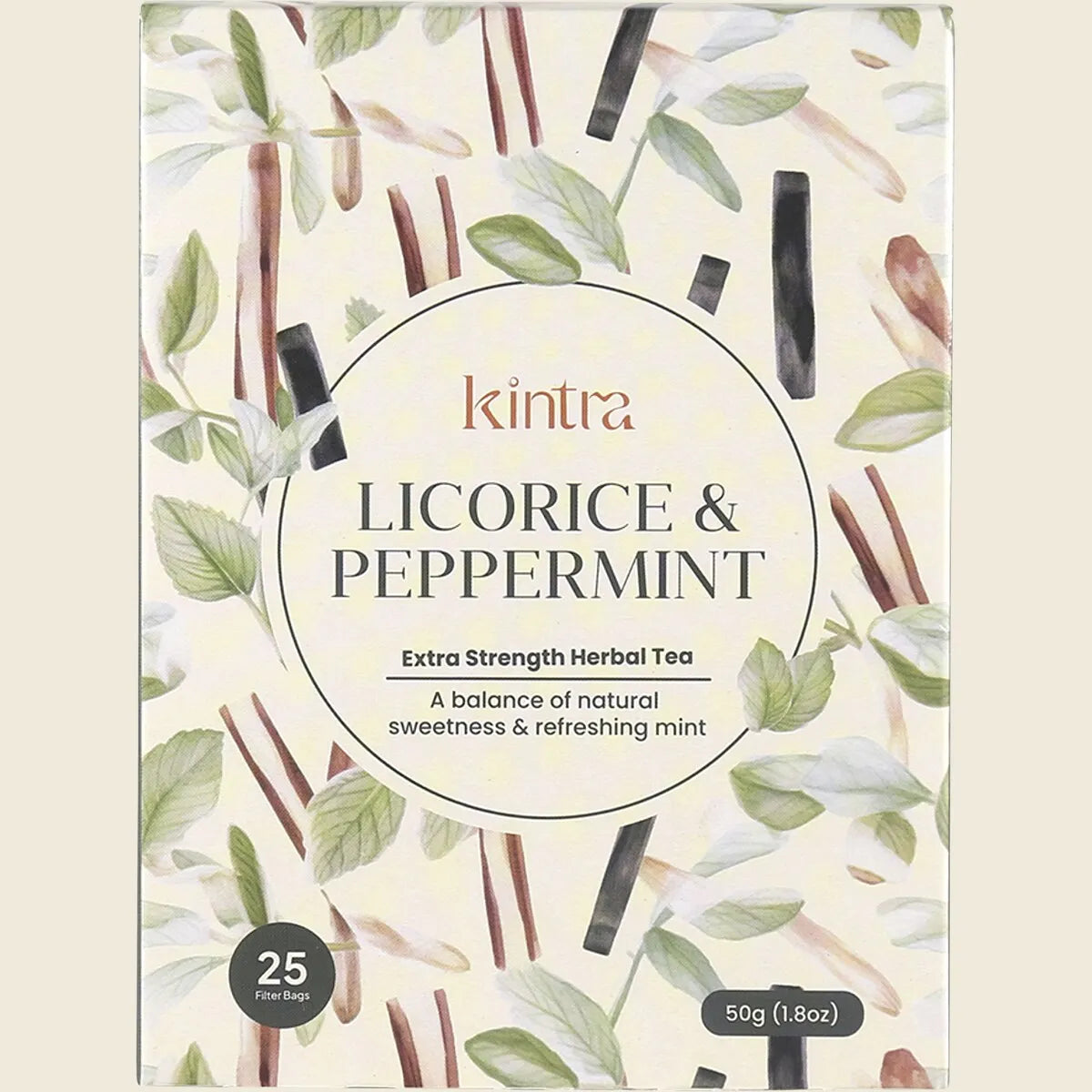 Kintra Herbal Tea Licorice & Peppermint Tea 25 Tea Bags, Cooling Digestive Ease