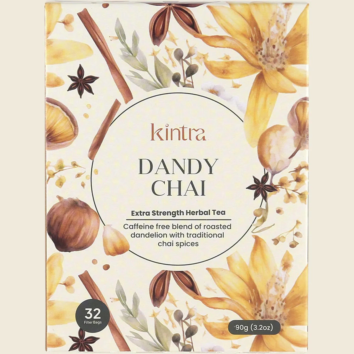 Kintra Dandy Chai Tea Bags 32 Bags, Spiced Roasted Dandelion Brew