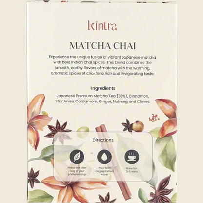 Kintra Matcha Chai Tea Blend Tea Bags 25pk, Spiced Antioxidant Green Tea Fusion