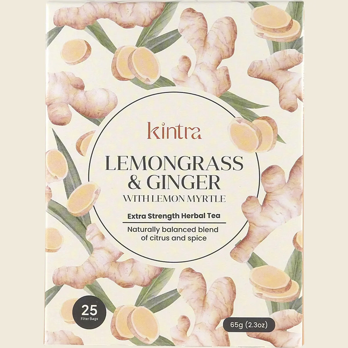 Kintra Herbal Tea Lemongrass & Ginger with Lemon Myrtle 25 Tea Bags, Zesty Ginger Lift
