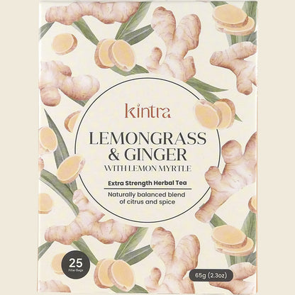 Kintra Herbal Tea Lemongrass & Ginger with Lemon Myrtle 25 Tea Bags, Zesty Ginger Lift
