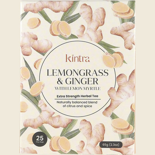Kintra Herbal Tea Lemongrass & Ginger with Lemon Myrtle 25 Tea Bags, Zesty Ginger Lift