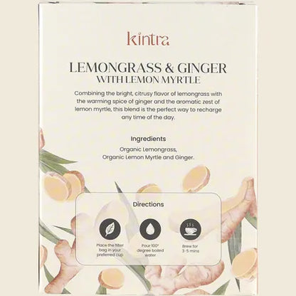 Kintra Herbal Tea Lemongrass & Ginger with Lemon Myrtle 25 Tea Bags, Zesty Ginger Lift