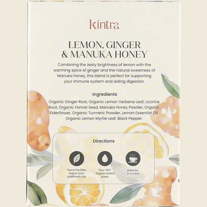Kintra Herbal Tea Lemon, Ginger & Manuka Honey 25 Tea Bags, Comforting Citrus Soothe