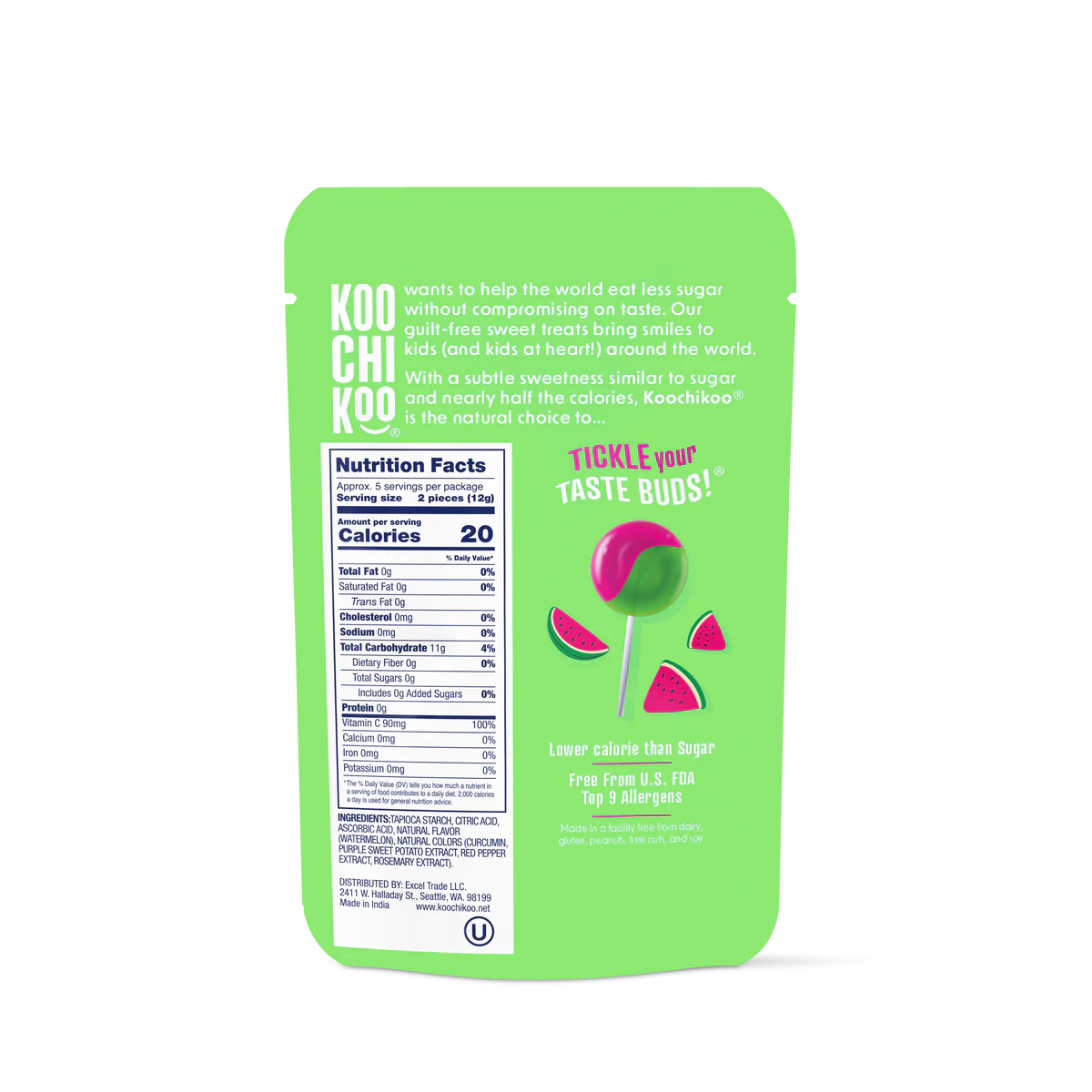 Koochikoo Organic No Sugar Lollipops 60g, Vitamin C & Watermelon Flavoured