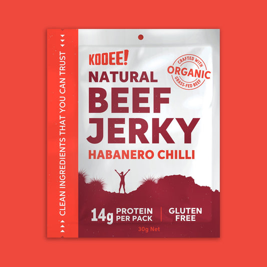 Kooee Natural Beef Jerky 30g, Habanero Chilli Flavour 14g Protein & 97 Calories