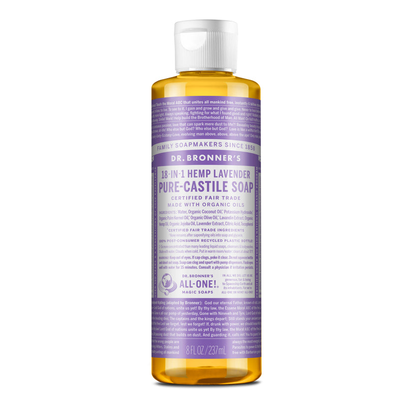 Dr Bronner's Organic 18-in-One Hemp Pure Castile Liquid Soap 59ml, 237ml, 473ml Or 946ml, Lavender Fragrance