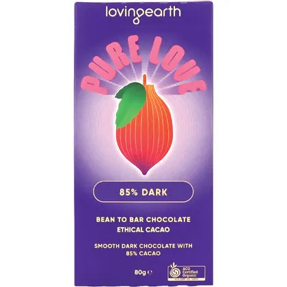 Loving Earth Chocolate 80g, 85% Dark Chocolate