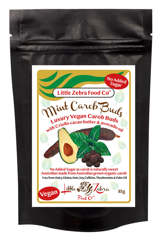 Little Zebra Chocolates Mint Carob Buds 85g, With Organic Cacao Butter