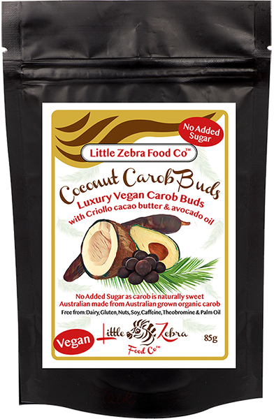 Little Zebra Chocolates Coconut Carob Buds 85g, Luxury Carob Buds