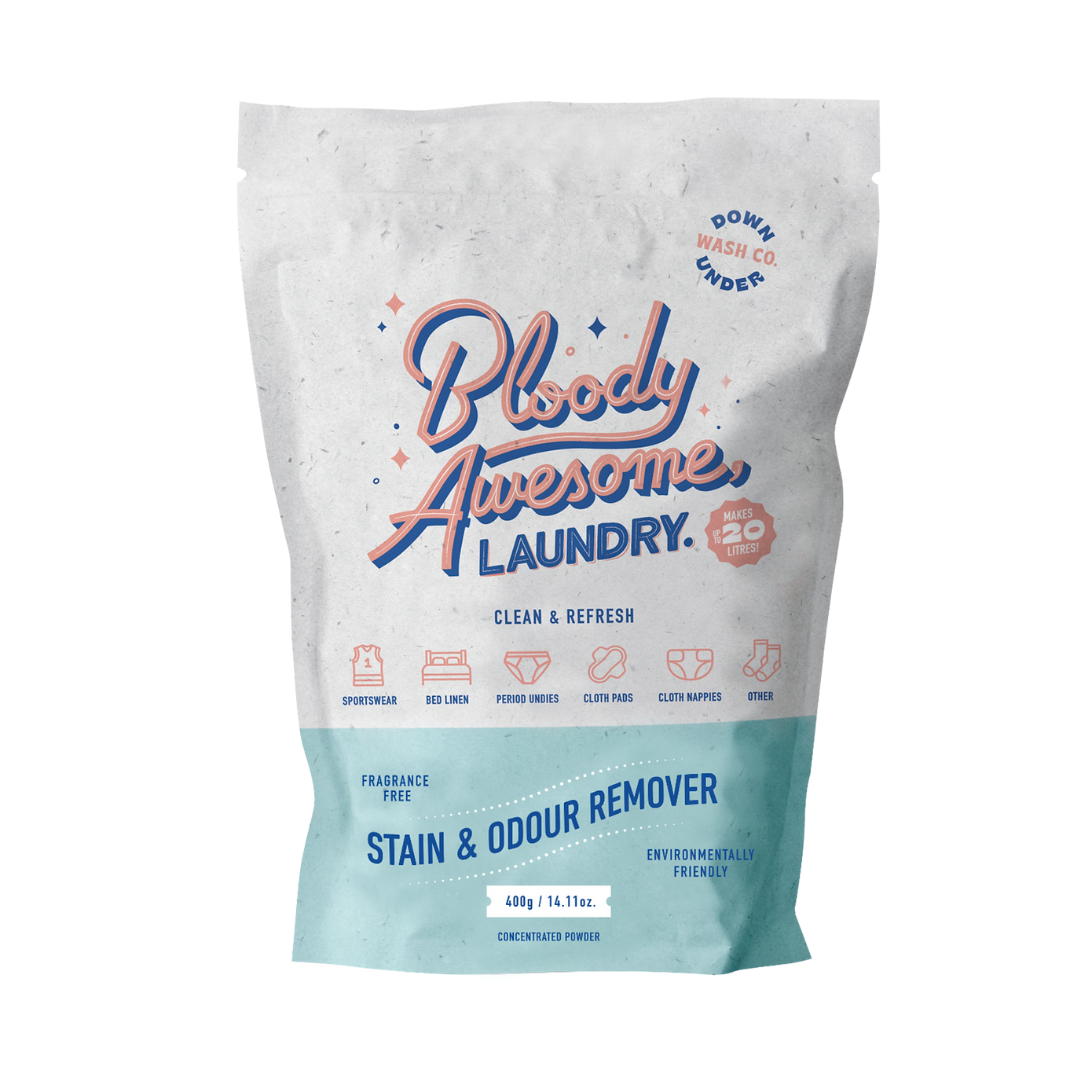 Downunder Wash Co Stain & Odour Remover Powder 400g, Fragrance Free