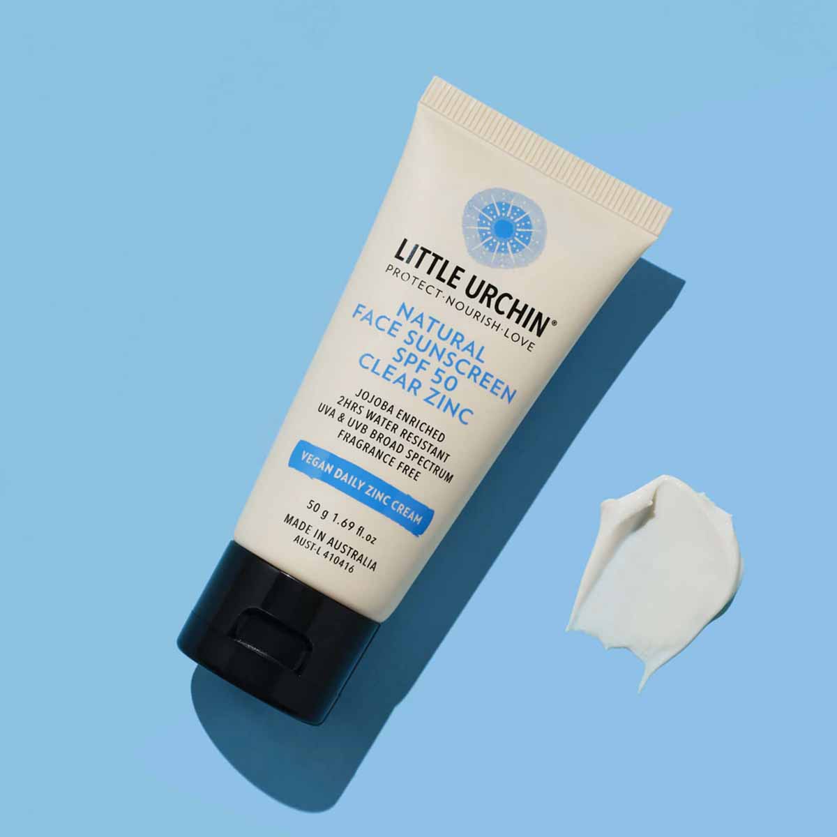 Little Urchin Natural Clear Zinc Sunscreen SPF 50+ 50g, 2 Hours Water Resistant Ocean & Reef Friendly