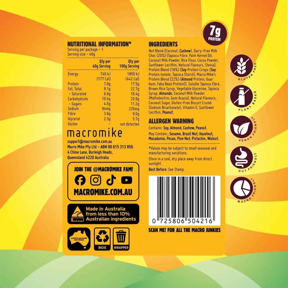 Macro Mike Protein Indulgence Ball Single 40g Or A Box Of 12, Golden Gaytime Flavour