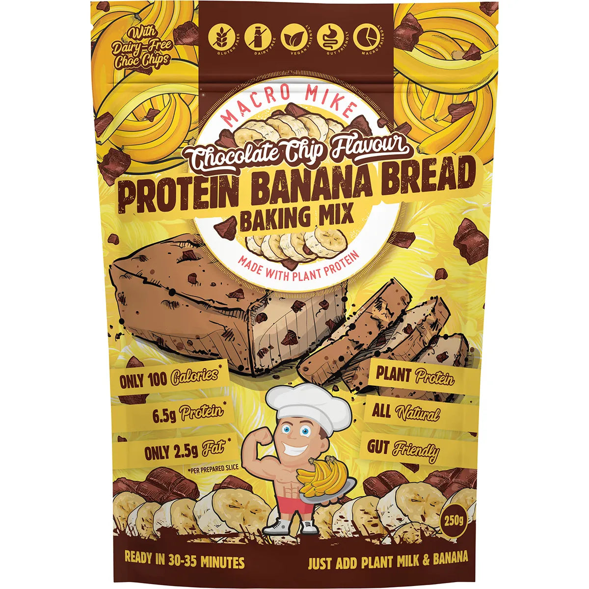 Macro Mike Plant Protein Banana Bread Baking Mix 250g, Chocolate Chip Flavour