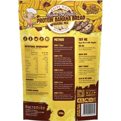 Macro Mike Plant Protein Banana Bread Baking Mix 250g, Chocolate Chip Flavour