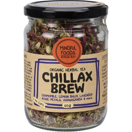 Mindful Foods Organic Herbal Tea 60g, Chillax Brew With Chamomile, Rose Petals & More