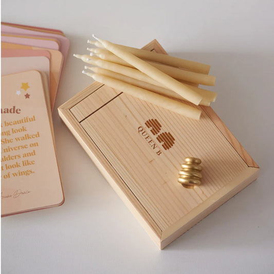 Queen B Pure Australian Beeswax Mindfulness Kit {Includes 1 Brass Beehive Holder}, +30 Minutes Each With No Minimum Burn TIme