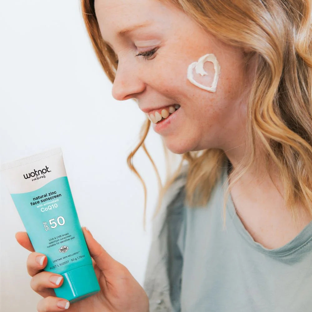 Wotnot Naturals Natural Zinc Face Sunscreen With Antioxidant CoQ10 50g, UVA & UVB Broad Spectrum