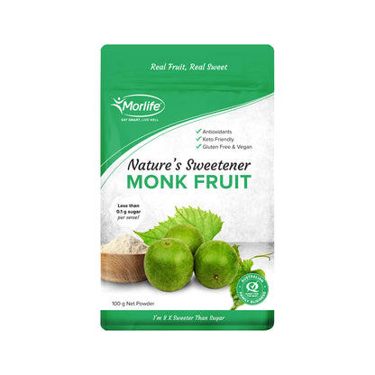 Morlife Certified Organic Monk Fruit 100g, Keto & Gluten-Free