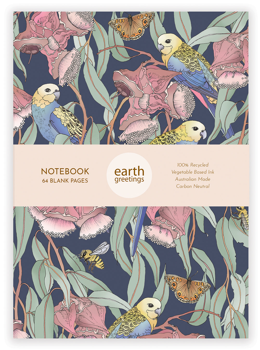 Earth Greetings Blank Notebook 64 Pages, Rosellas Amongst The Mallee Design From The Victoria McGrane Collection