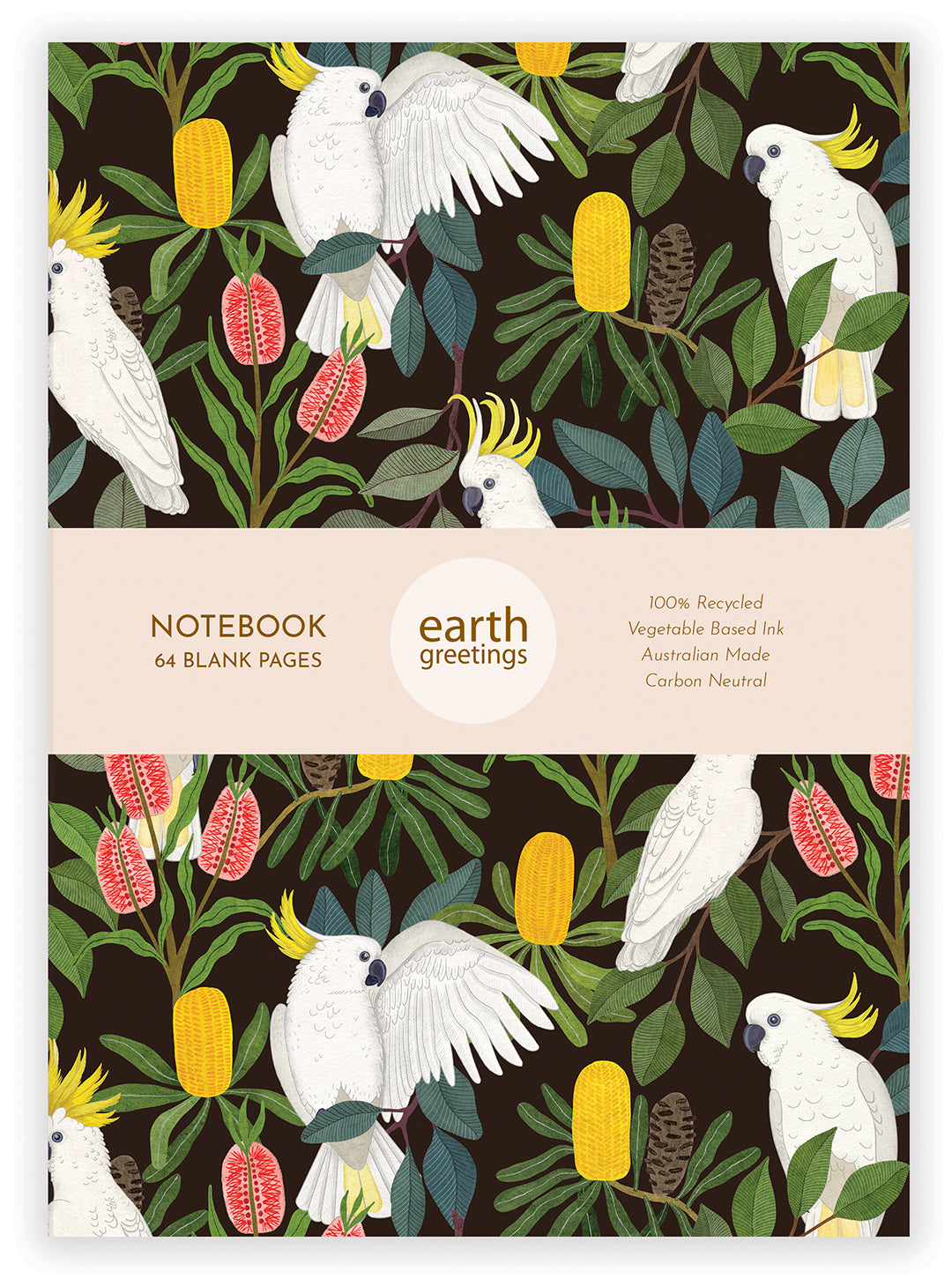 Earth Greetings Blank Notebook 64 Pages, Aussie Squawkers Design From The Negin Maddock Collection