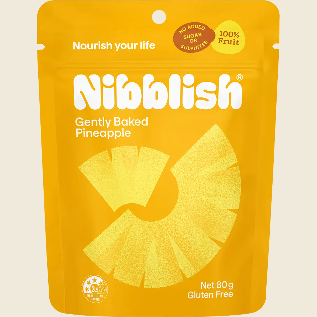 Nibblish Gently Baked Pineapple 80g, Preservative Free & No Added Sugar