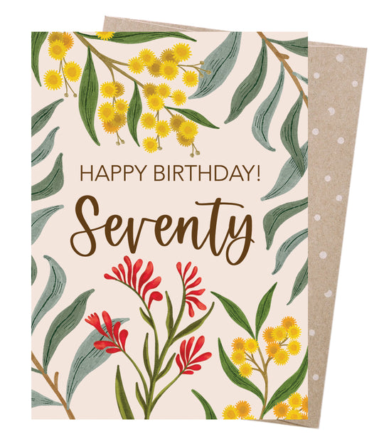 Earth Greetings 70TH Birthday Botanicals Card, Negin Maddock Collection (Includes One Card & One Kraft Envelope)