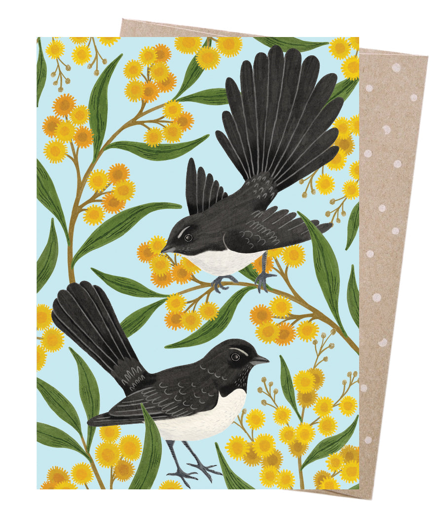 Earth Greetings Wagtails & Wattle Card, Negin Maddock Collection (Includes One Card & One Kraft Envelope)