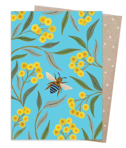 Earth Greetings Wattle & Bee Card, Negin Maddock Collection (Includes One Card & One Kraft Envelope)