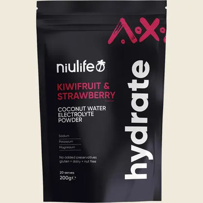 Niulife Hydrate Electrolyte Powder Kiwifruit & Strawberry 200g, No Added Preservatives