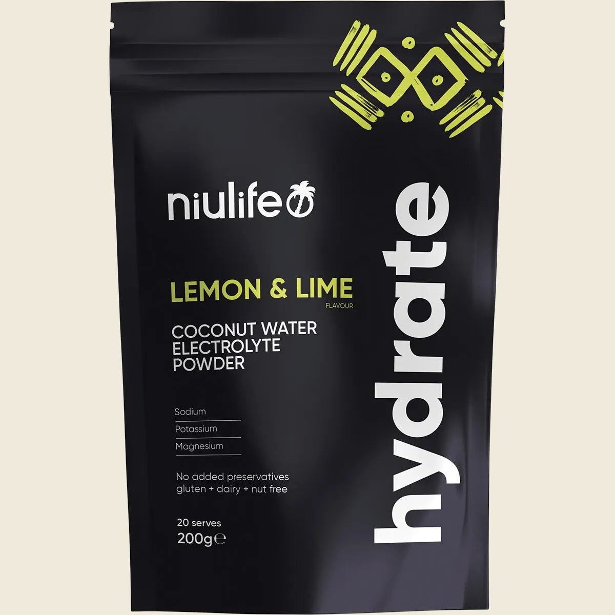Niulife Hydrate Electrolyte Powder Lemon & Lime 200g, No Added Preservatives