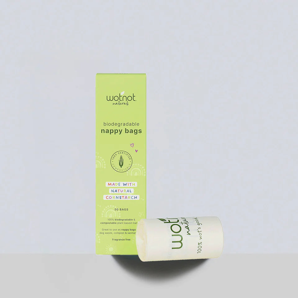 Wotnot Naturals 100% Biodegradable Nappy Bags 50 Bags, Made With Natural Corn Starch
