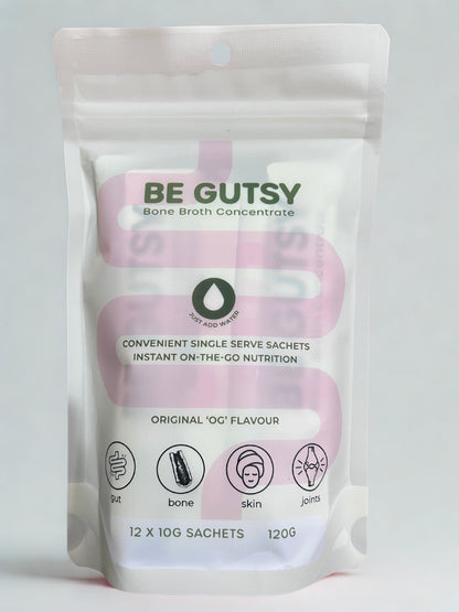 Be Gutsy Bone Broth Concentrate Original Flavour 12 X 10g Sachets, Instant ON-THE-GO Nutrition
