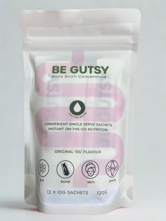 Be Gutsy Bone Broth Concentrate Original Flavour 12 X 10g Sachets, Instant ON-THE-GO Nutrition